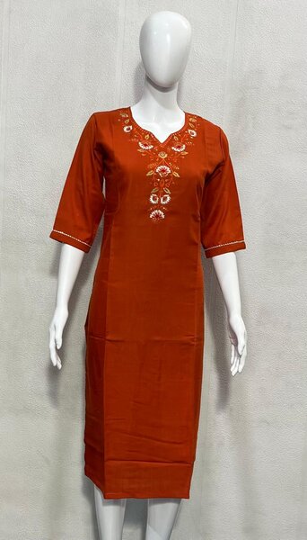 Neck Work Kurti (Orange)