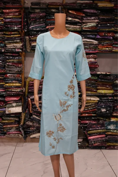 Daman Vel Work Kurti(Sky)