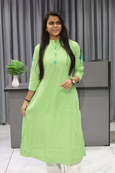 Aline Cut Sleeve Work Kurti