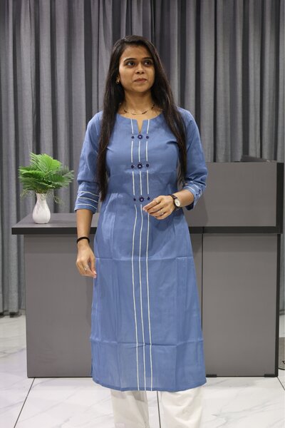 Block Print With Mirror Straight Kurti