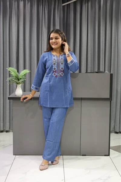 Square Work Denim Cord Set